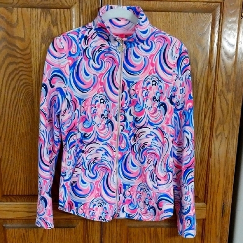 Lilly Pulitzer Leona NWOT Sz XXS Full-Zip Jacket Flamingo Print Pink Blue SPF 50
